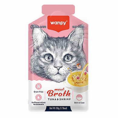 Wanpy Cat  для кошек для кошек "Бульон" с тунцом и креветкой 