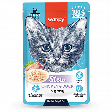 Wanpy Cat для котят нежное рагу из курицы и утки