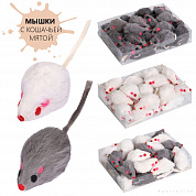 PERSEILINE Игрушка для кошек мышь натуральный мех, с кошачьей мятой, серая/белая