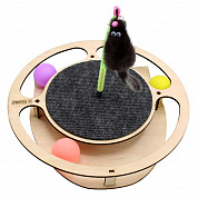 sh-07348 Когтеточка кошка Игровой комплекс Круг с шариками c игрушкой на пружине c когтеточкой из ковра