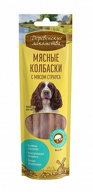 Деревенские лакомства Мясные колбаски с мясом Страуса д/собак,7шт