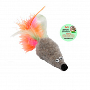 sh-07153 Игрушка Мышь с мятой серый мех с хвостом перо пышное GoSi этикетка кружок